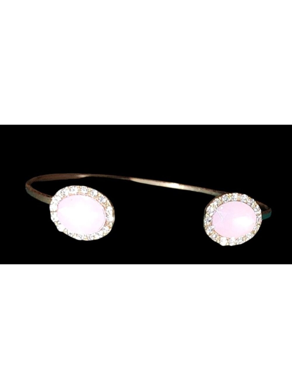 Gold Tone Cuff Bracelet with Pink Stone Ends Rhinestone Detail Fashion Jewelry